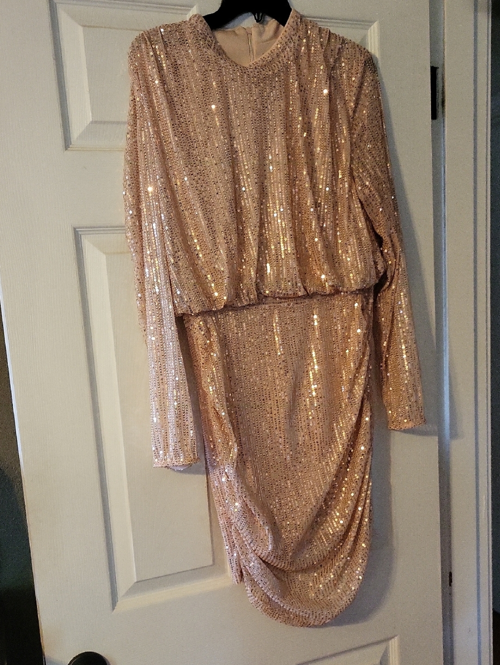 SHEIN Rose Gold Sequin Long Sleeve Cocktail Dress